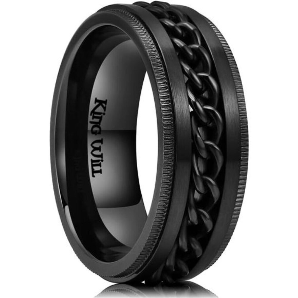 Stainless Steel Men Intertwine 8mm Spinner Ring Fidget Ring Anxiety Ring Black